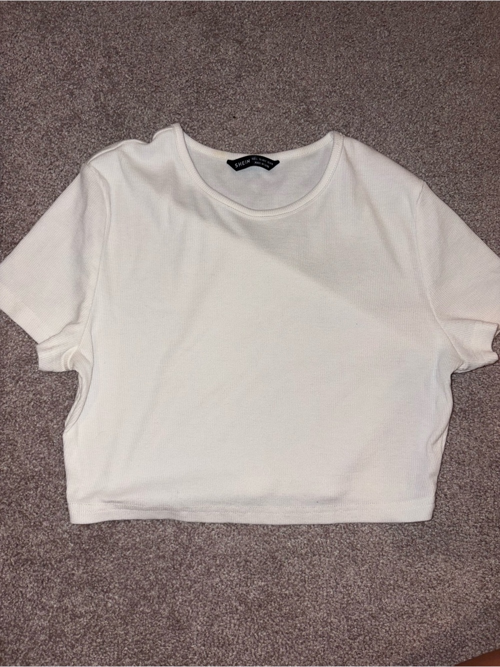 SHEIN White Ribbed Crewneck Crop Top
